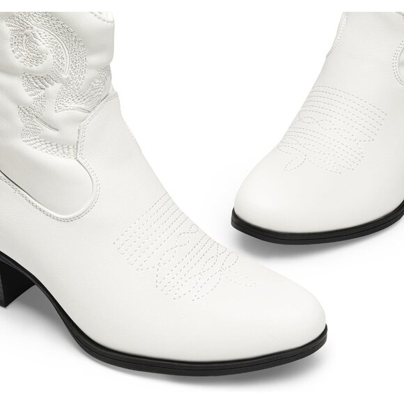 DREAM PAIRS Ankle Boots Women's White Leather Fashion Low chunky Heel Round Toe - Picture 4 of 7